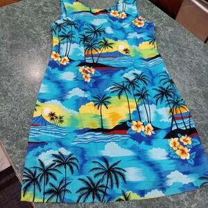 VTG Aloha Republic Hawaiian Dress Blue Womens Lrg Tropical Hawaii Luau Vacation